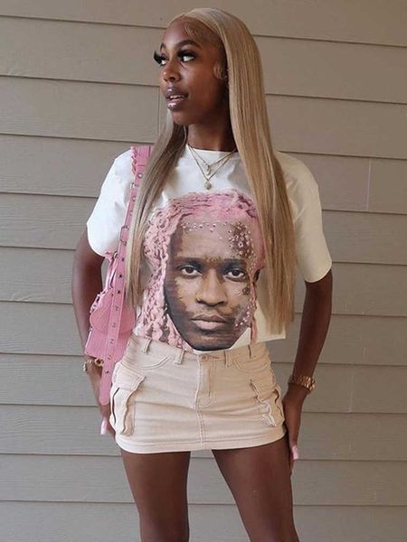 

women's t-shirt sifreyr y2k casual graphic tees crop women summer o neck short sleeve baggy t shirt fashion streetwear loose white j23