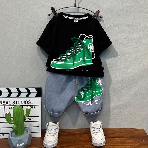 

clothing sets boys clothing set shorts t-shirts demin jeans 2pcs suits for boys clothes summer kids sport tracksuit 2-12 years 230505, White