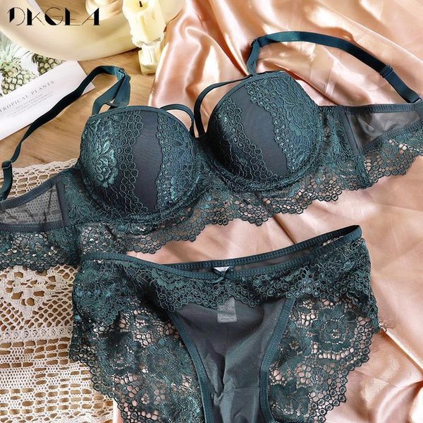 

bras sets clearance lingerie lace push up bra set thick brassiere bandage green brand women underwear set size 70a 70b 70c 75a 80a 230505, Red;black