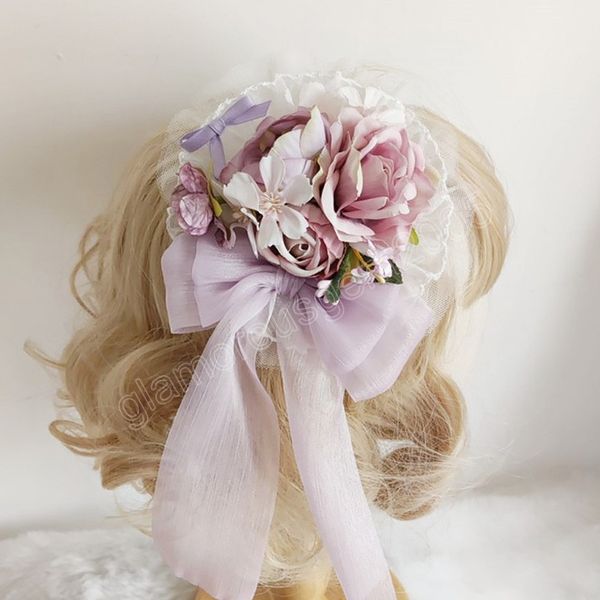 

fashion artificial flower hair clip for woman vintage lace bow ribbon hairpin banquet party hairgrip hair accessories, Golden;silver