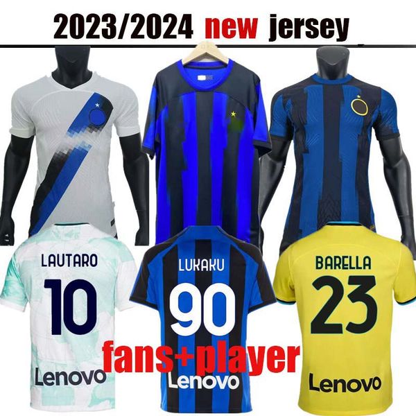 

23 24 lukaku third away soccer jerseys inter dzeko lautaro fans player 2023 2024 calhanoglu alexis correa barella milan football shirt gosen, Black;yellow