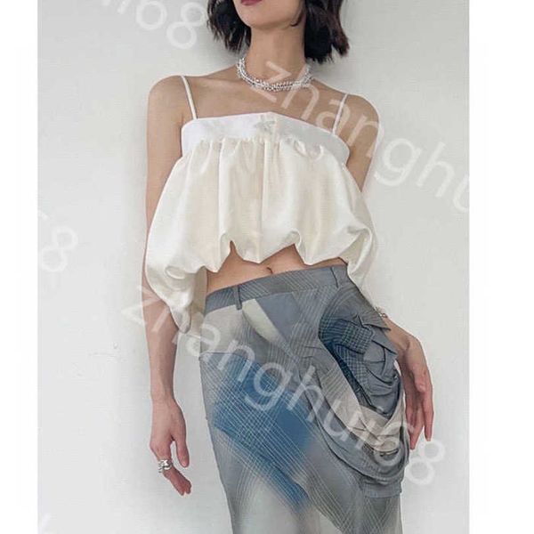 

23ss womens tanks camis vest womens designer clothing solid color bow accessories hem elastic fluffy short front long back wipe chest suspen, White