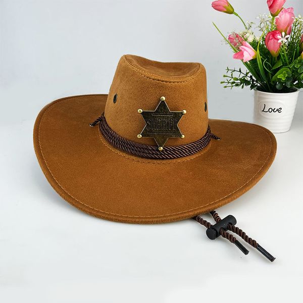 

wide brim hats bucket western cowboy retro sheriff cap sunscreen with wind rope men and women horseback riding tourism fishing sunshade 2305, Blue;gray