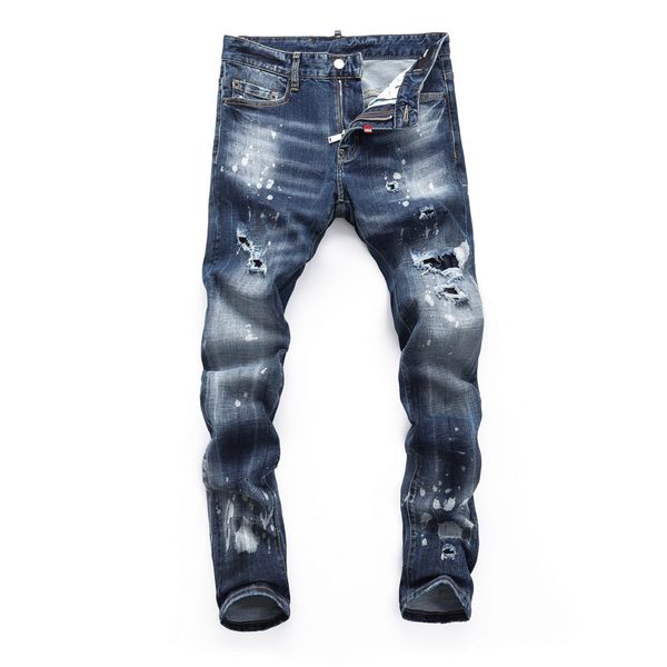 

dsq slim blue men's jeans cool guy jeans classic hip hop rock moto casual design ripped distressed denim hole dsq2 jeans 377 style