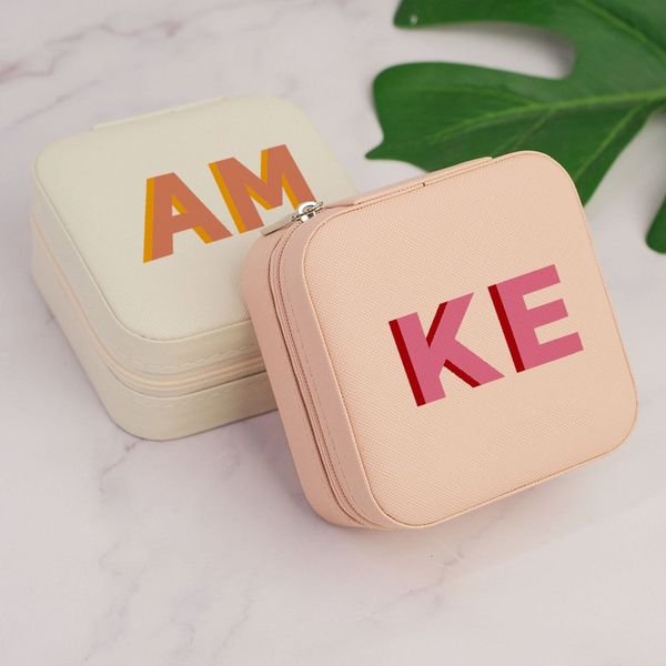 

jewelry boxes shadow monogram travel jewelry case personalized gifts leather travel jewelry box with name bridesmaid proposal gifts for her, Black;white
