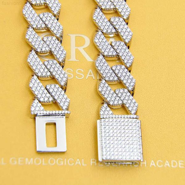 

custom moissanite cuban necklace 3 rows 15mm 925 sterling silver with ice out loose diamond jewelry men cuban chain