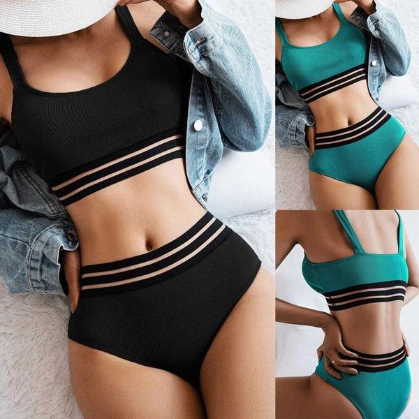 

swimsuit solid color high contrast sports bikini female, White;black