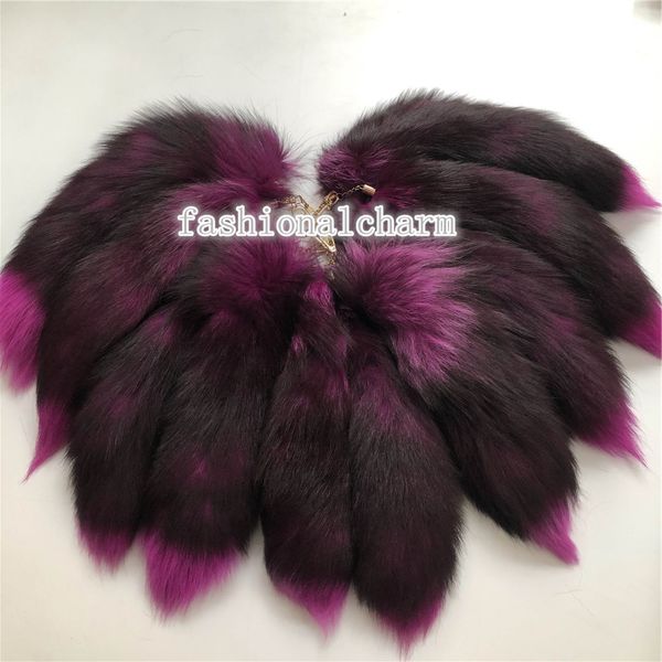 

rose red-10pcs/lot 40cm/16" real genuine fox fur tail keychain cosplay toy keyring bag charm car phone pendant, Silver