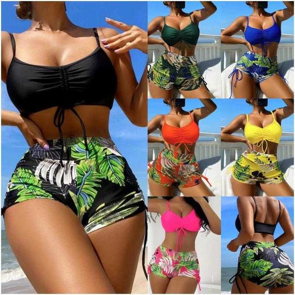 

swimsuit lady split bikini high waist conservative leaf, White;black