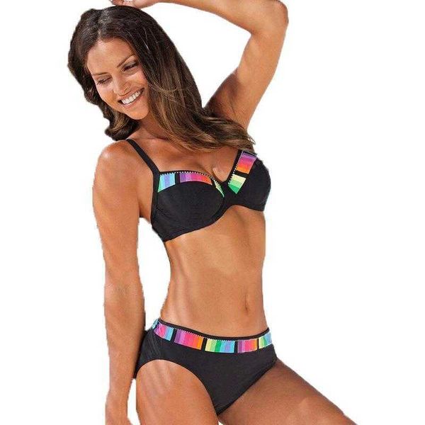 

bikini split swimsuit color plaid steel bracket gather womens wholesale, White;black
