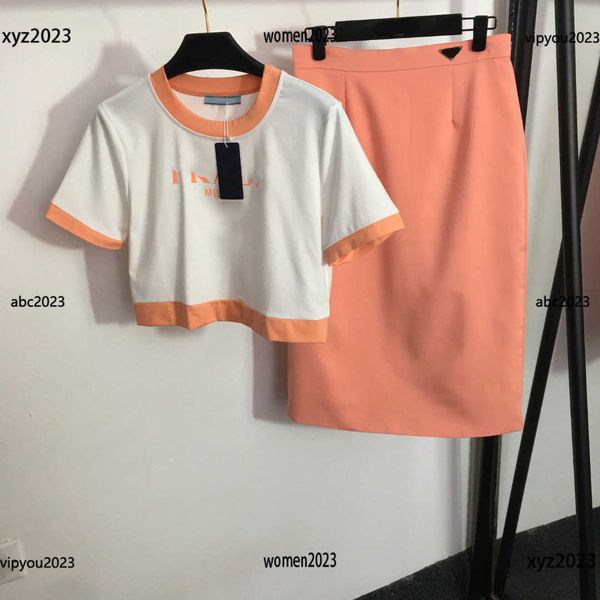 

summer tracksuits womens two piece dress designer dress sets 2pcs round neck short t-shirt and high waisted hip wrap skirt, White