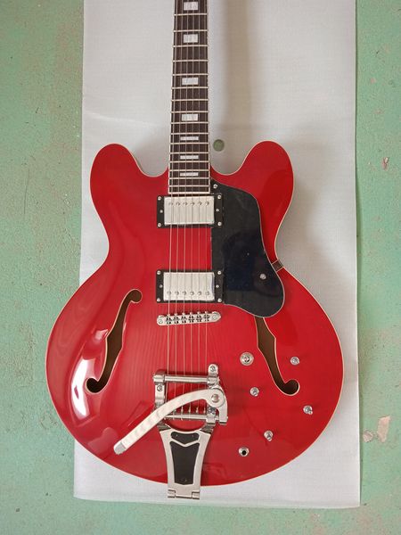 

es 335 version semi hollow electric guitar jazz model transparent red color