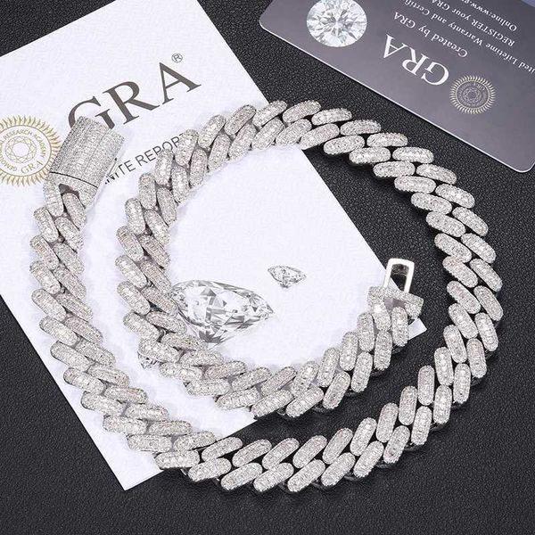 

pass diamond tester 14mm 925 sterling silver vvs baguette moissanite iced out pill shape miami cuban link chain necklace