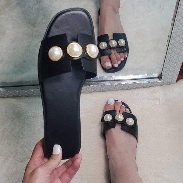 

slippers pearl flats women summer sandals new trend party ladies fashion casual shoes dress flip flops slides 230424, Black