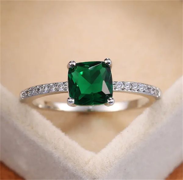 

minimalist band ring inlaid square shape shiny zircon elegant wedding engagement finger ring, Golden;silver