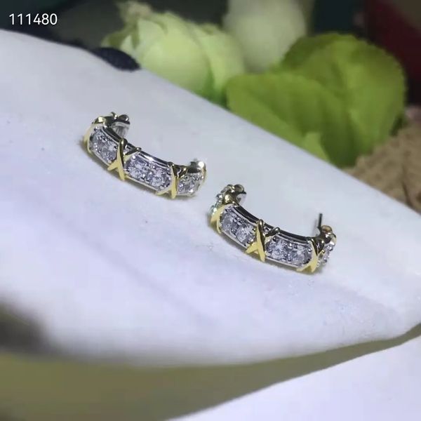 

charm stud wholesales love three stud earrings tif925 silver jewelry two-color cross stud interdrill type, Golden;silver