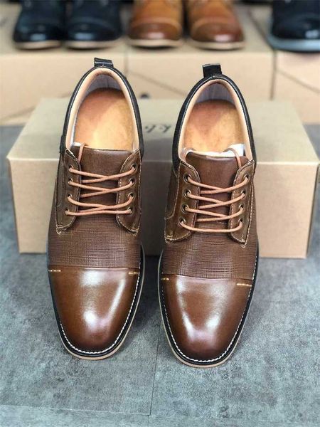 

genuine leather dress shoes men brogues oxfords business shoe designer loafer classic lace up office party trainers with box 011, Black