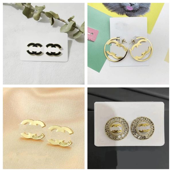 

20style fashion luxury brand designers double letters stud clip chain geometric famous women 925 silver crystal rhinestone earring wedding p, Golden;silver
