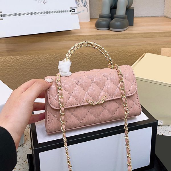 

womens caviar leather phone card holder vanity bag classic calfskin handle tote gold metal hardware matelasse chain crossbody shoulder cosme