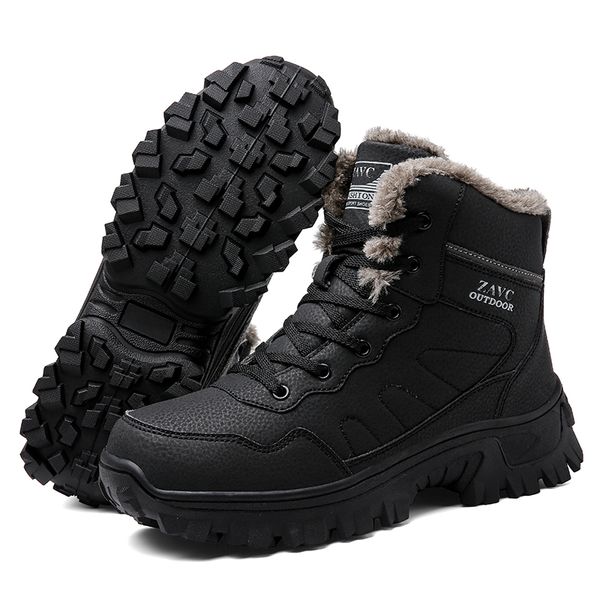 

2023 new warm boots men fashion high sneakers winter outdoor snow boots non-slip waterproof army boots hiking shoes, Black