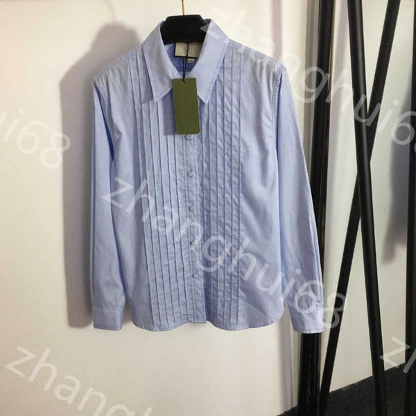 

23ss blue shirt women shirt womens designer clothing high neck blouse organ pleated lapel long-sleeved shirt women clothes a1, White