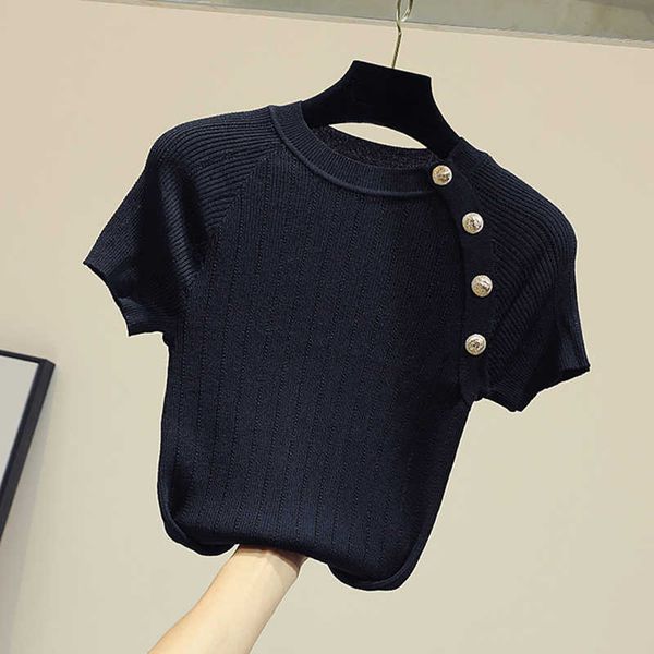 

women's t-shirt 2023 summer black white knitted women tshirt slim korean clothes o neck casual short sleeve tshirts female tee shirts f