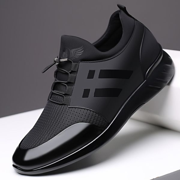 

dress shoes mens sneakers rubber shoes height increase 6cm 8cm running gym males breathable casual shoes lightweight sports footwear for men, Black