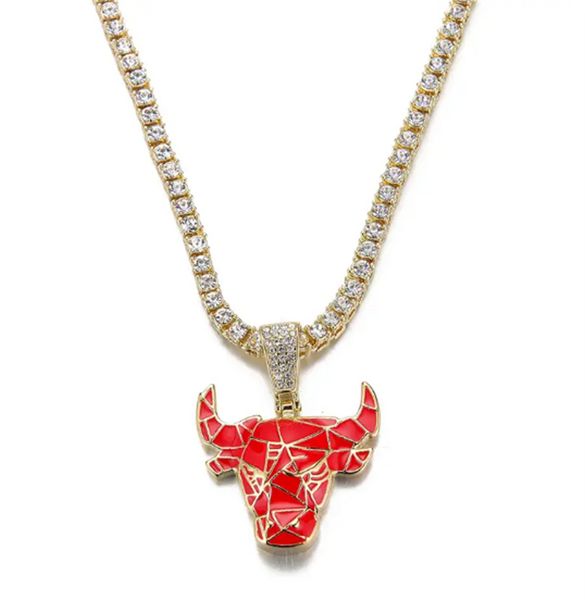 

enamel red black bull pendant necklace with tennis chain, Silver