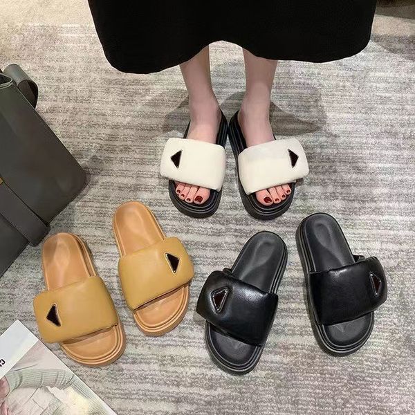 

beach platform slippers home out flip-flops soft leather comfortable designer sandals, Black