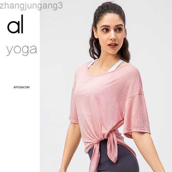 

desginer alo yoga t shirt sports t-shirt cover up women's suit loose cool breathable quick-drying clothes fitness suit short sleeves, White