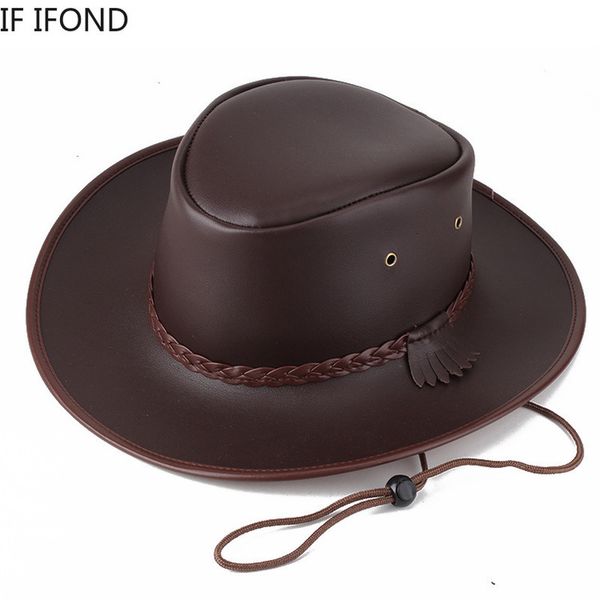 

wide brim hats bucket men western cowboy hat faux leather gentleman jazz vintage cap autumn winter sombrero hombre caps 230504, Blue;gray