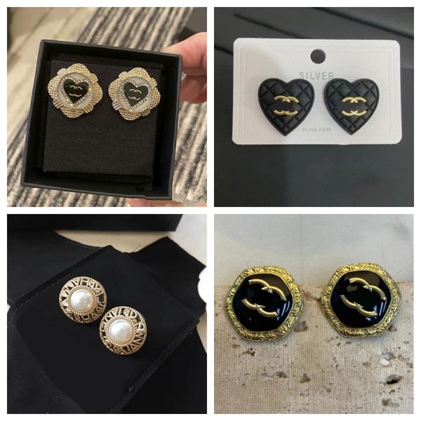 

20style luxury brand designers gold plated double letters stud clip chain geometric famous women 925 silver crystal rhinestone earring weddi, Golden;silver