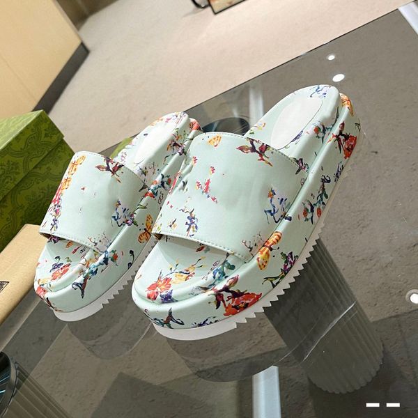 

designer european style slippers woman size 35-42 printing flower thick sole 5.5cm forepalm height 4cm bottom slides tpu eva pillow comfort, Black