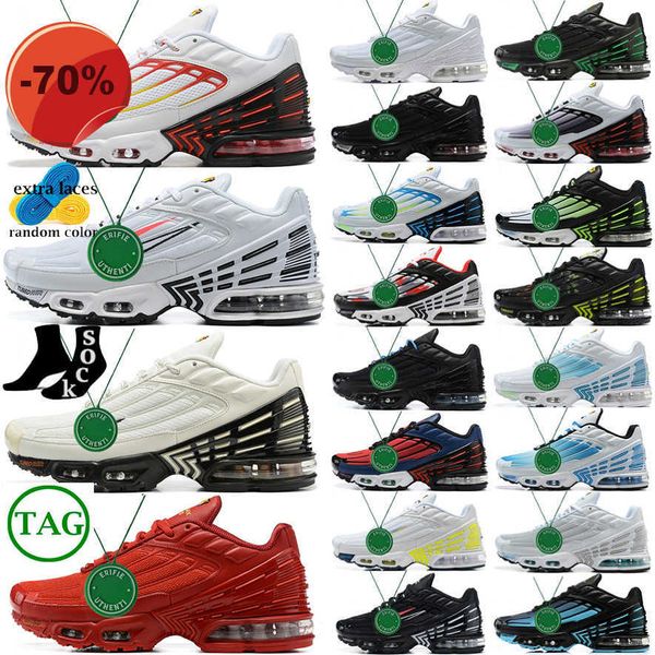 

sandals with box plus tn 3 airsmax shoes tuned mens womens running shoe laser blue aqua volt triple white x grey light bone yellow be, Black