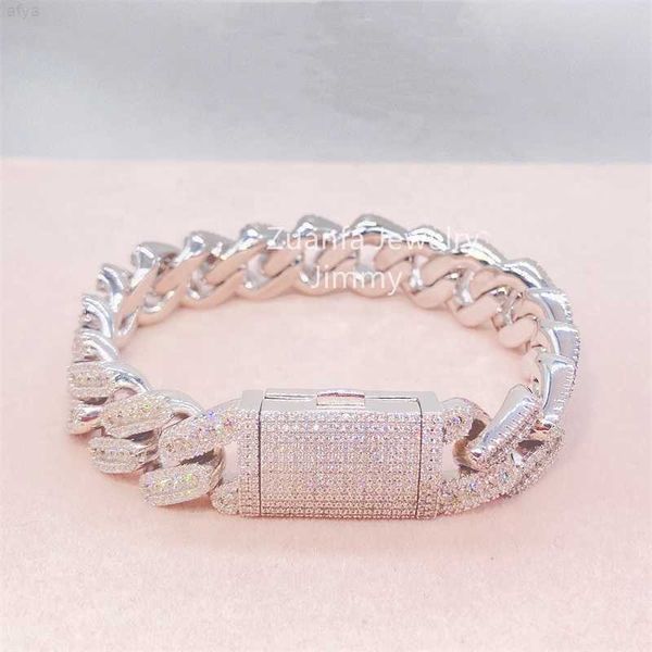 

custom shining iced out vvs moissanite diamond 15mm bracelets mens, Silver