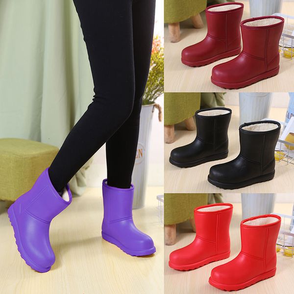 

rain boots winter warm waterproof women fur high heel fashion solid ladies platform shoes eva girls ankle snow black 230504, Black;red