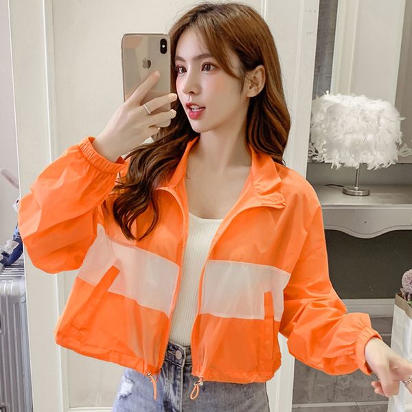 

women's jackets fashion spring summer women's jackets coats windbreaker sun protection patchwork color zipper thin summer women cl, Black;brown
