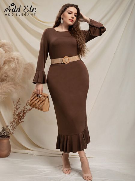 

plus size dresses add elegant size mermaid dres autumn oneck casual gentle loose stylish flare sleeve design clothing b1068 230504, Black