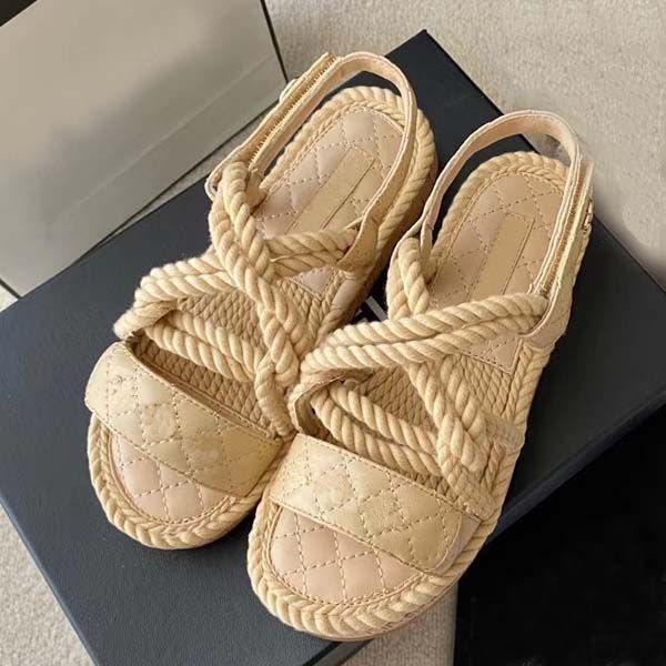 

designer women sandals womens slides crystal calf leather casual shoes quilted drawstring new platform summer sneaker 35-41 with box, Black