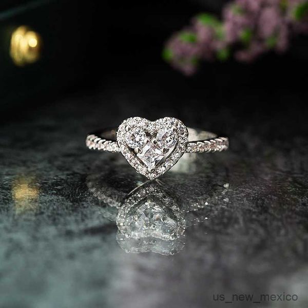 

band rings fashion crystal luxury promise heart shaped wedding rings for women full zircon elegant engagement rings jewelry party gifts, Silver