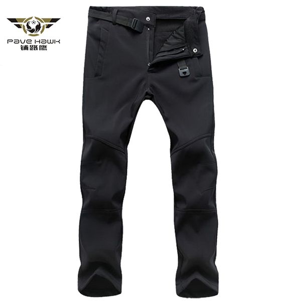 

men's pants winter thick warm fleece shark skin casual tactical military trousers male stretch waterproof outwear sweatpants 230428, Black