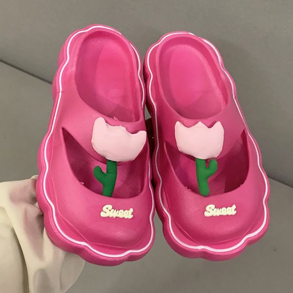 

slippers women summer tulip sandals platform casual design flat ladies outdoor comfortable fashion pink flower eva slippers 230505, Black