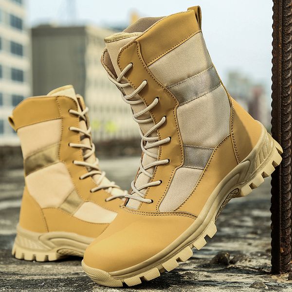 

military leather combat boots for men infantry tactical boots waterproof army shoes non-slip hiking shoes, Black