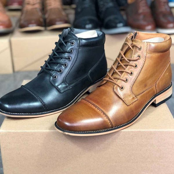 

mens martin boots genuine leather lace up ankle shoes designer boots non-slip rubber sole motorcycle boots martin casual shoes big size, Black