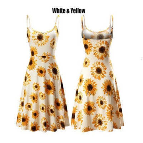 

new 2023 summer slim fit women's medium dress with hanging strap printing sleeveless knee-length, White