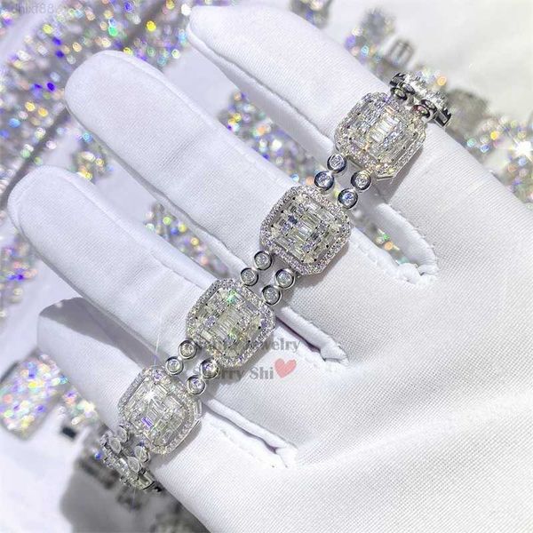 

13mm solid silver baguette cut vvs moissanite baguette diamond tennis bracelet