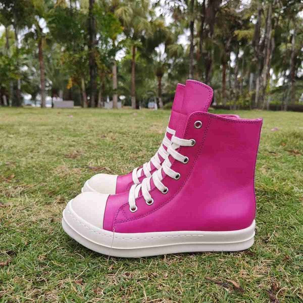 

rick ro high shoes leather breathable milk fragrant soles casual trendy thick soled board shoes couple shoes women's trendy shoes owen, Black