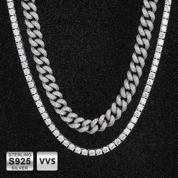 

krkc custom 925 sterling silver 18 k white gold vvs moissanite jewelry chain men women princess cut diamond moissanite necklace