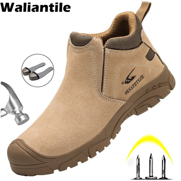 

safety shoes waliantile insulated safety boots men anti-smashing indestructible industrial work shoes male puncture proof construction boots, Black;brown