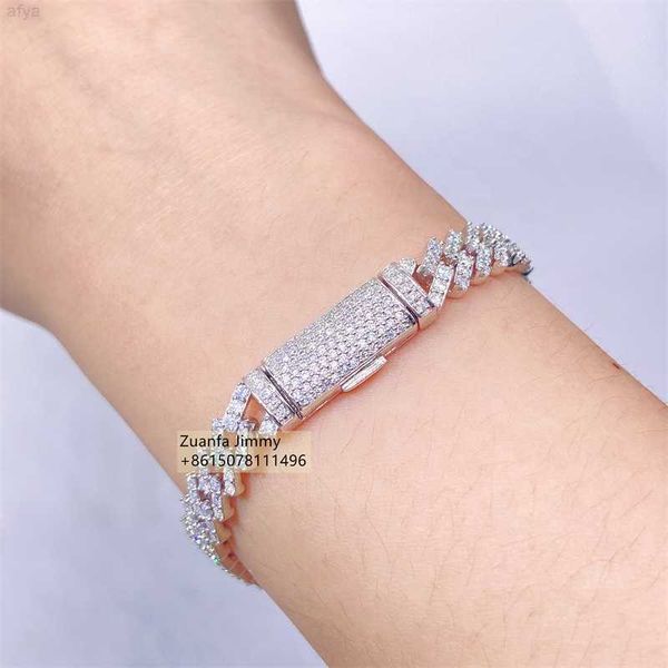 

925 sterling silver iced out 7mm one row moissanite cuban bracelet vvs1 link